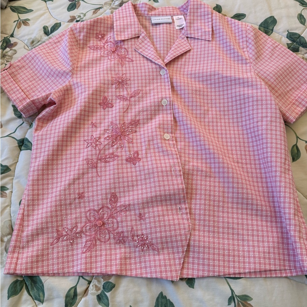 Alfred Dunner Pink Checkered Button Down Shirt
